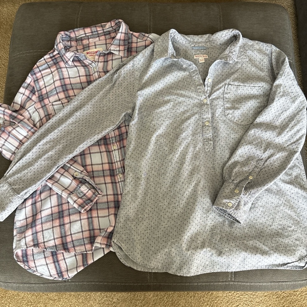 Bundle Mossimo and Merona Pink Plaid and Gray Patterned Shirts. XL